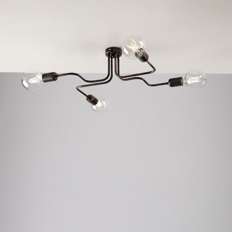 Lámpara de techo de hierro negro con decoración en cobre, cuatro luces 57x44x h17 cm