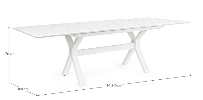 Mesa de jardín extensible Kenyon blanca 180-240 x 100 cm