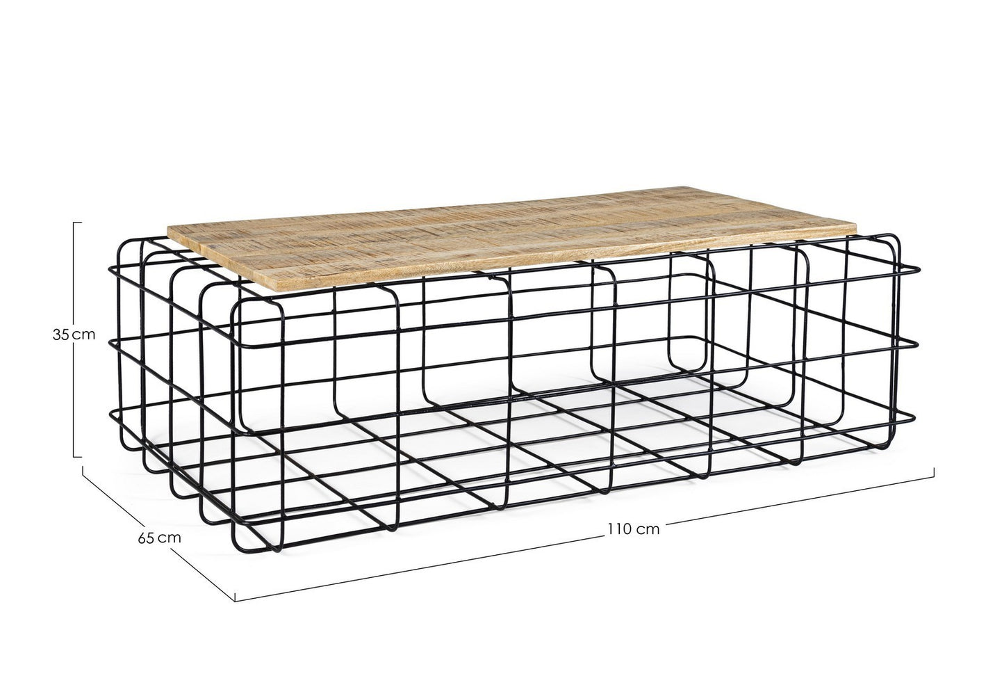 Mesita Trellis rectangular de metal y madera