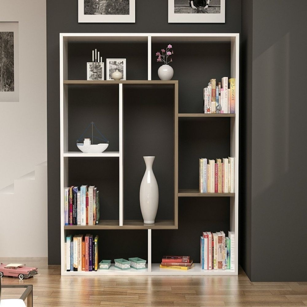 Librería Liam blanco detalle geométrico nogal 100x136h