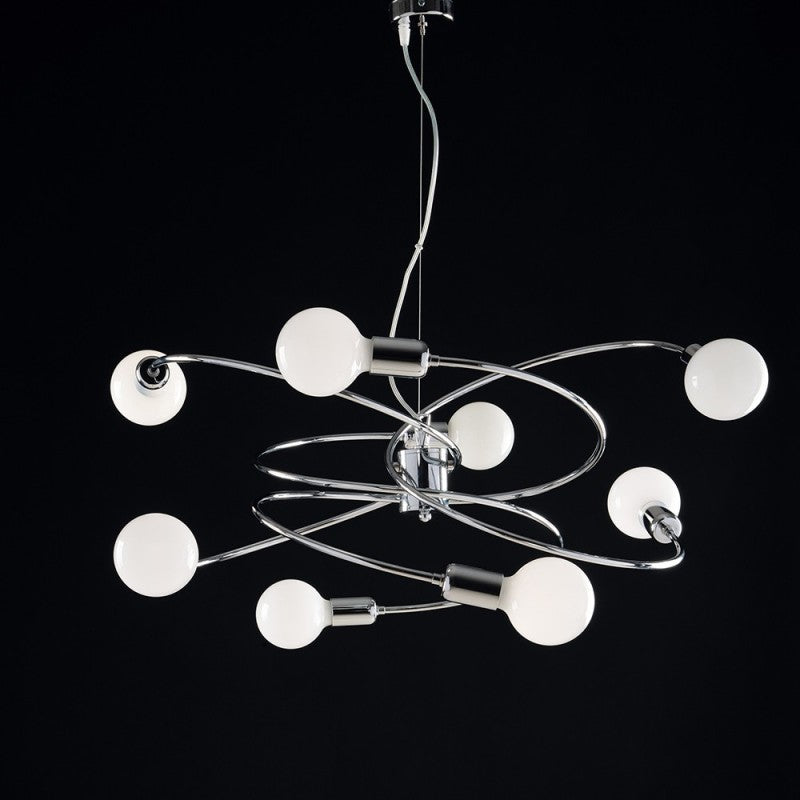 Lámpara colgante de ocho luces de hierro cromado 70x h33 cm