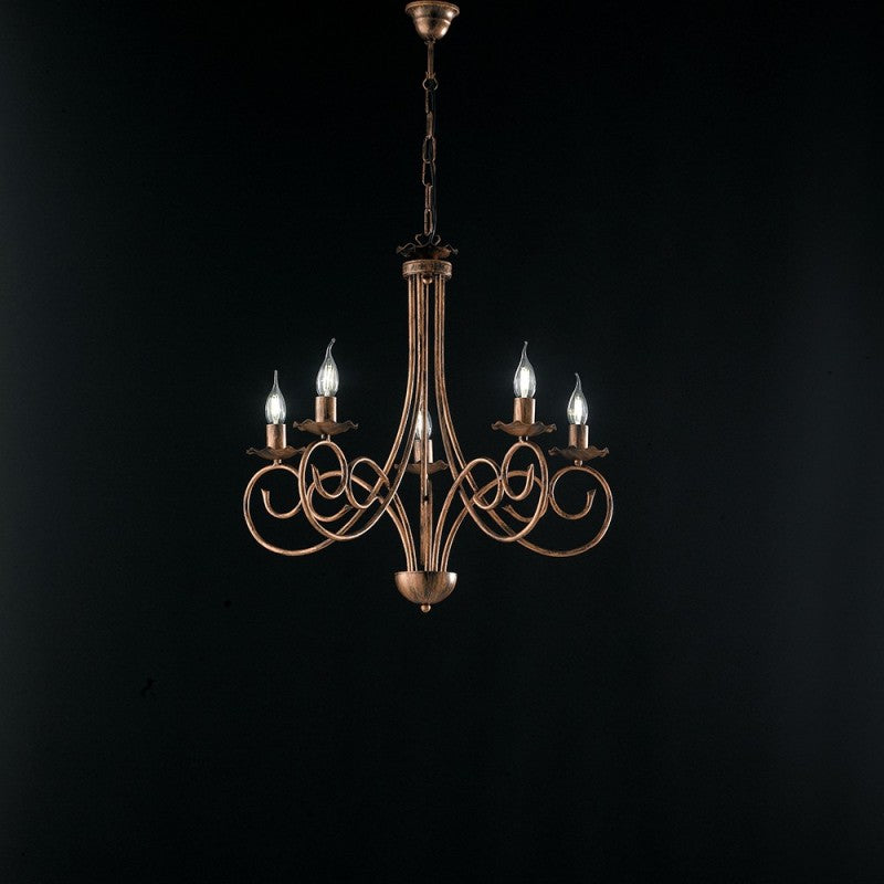 Lámpara colgante de hierro cobre DECO negro cinco luces 57x h60 cm