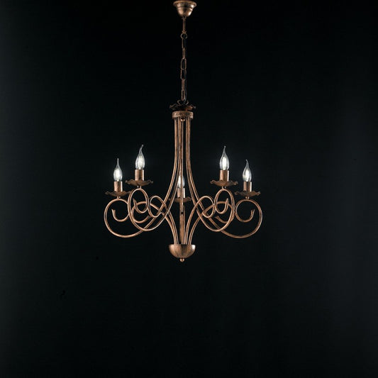 Lámpara colgante de hierro cobre DECO negro cinco luces 57x h60 cm