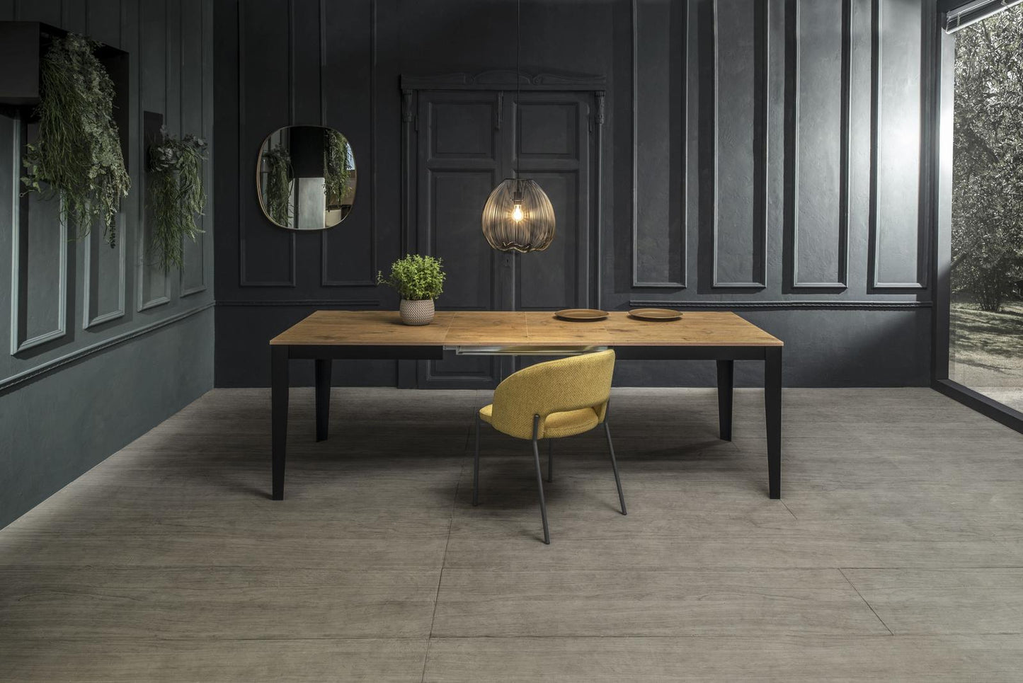 Mesa extensible roble-negro 80 cm x 130- 290 cm Alt. 76 cm