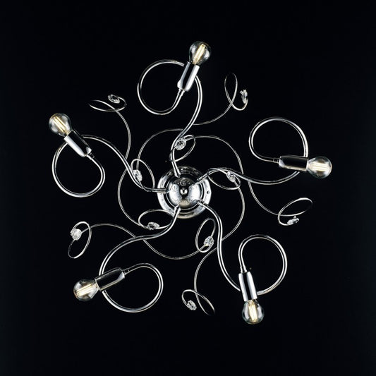 Plafón de hierro cromado brillo con cristal strass 5 luces 54xh. 21cm