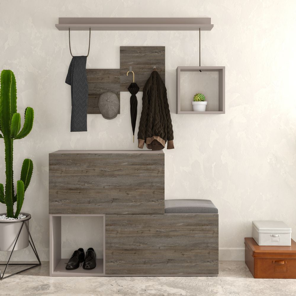 Mueble de entrada zapatero Holdon en color café oscuro gris paloma