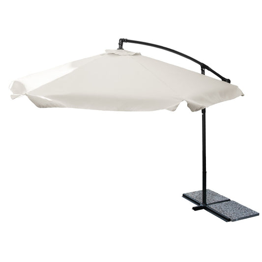 Sombrilla de brazo lateral redondo para jardín descentrado en acero d. 3 m BEIGE con solapa