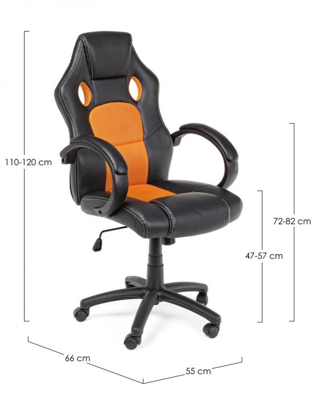 Sillón de oficina con pulseras Racing negro-naranja en símil piel