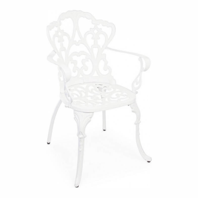 Silla Victoria Bianca con reposabrazos en aluminio.