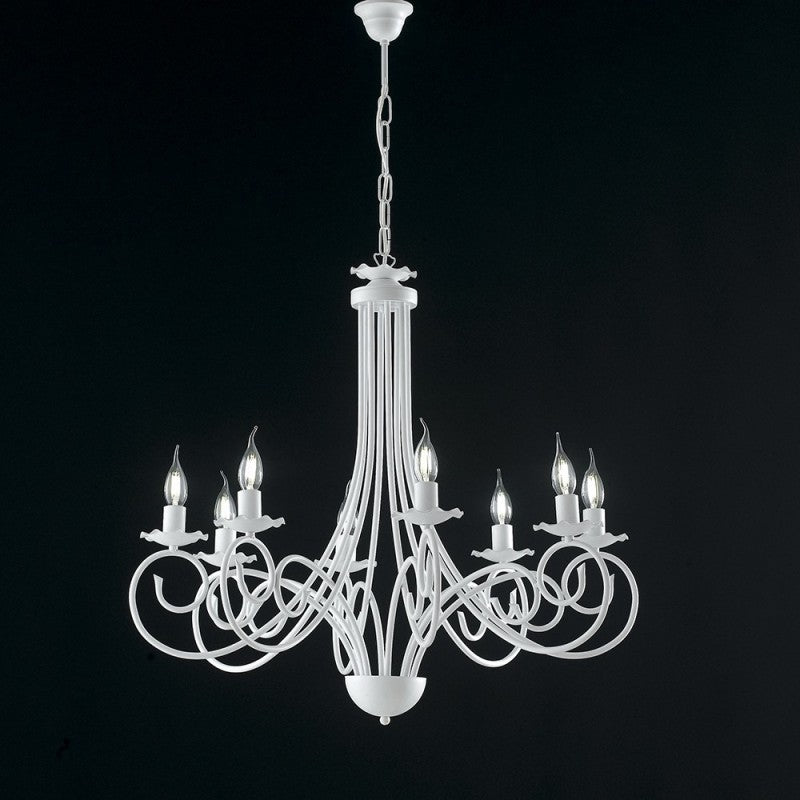 Lámpara colgante de hierro desgastado blanco con ocho luces 67x h68 cm