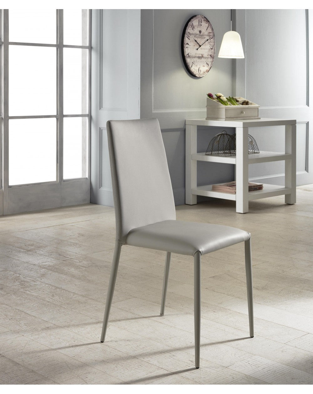 4x Silla Cleo STS de polipiel y metal gris claro