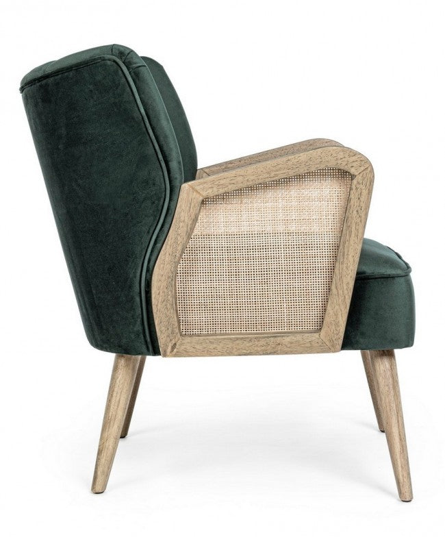 Sillón vintage Virna de madera de terciopelo verde