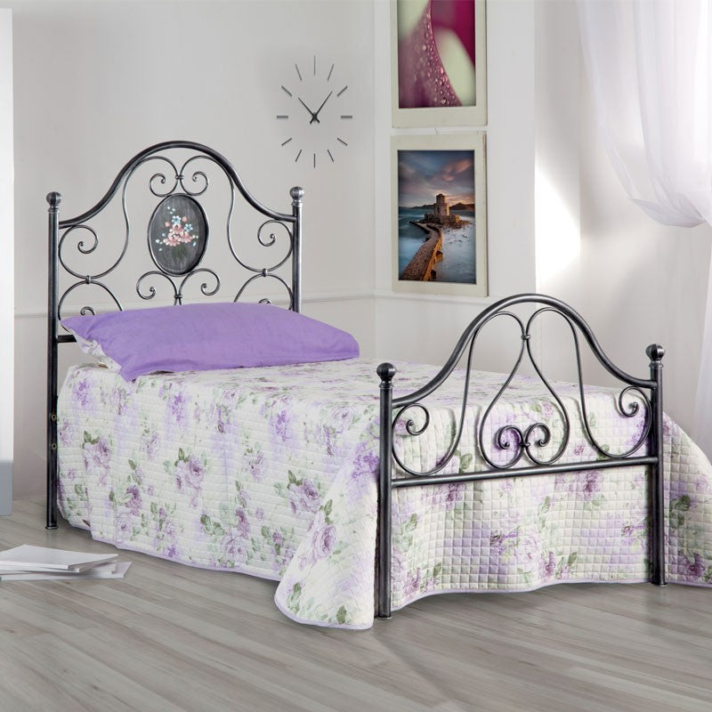 Cama individual de hierro con pie de cama Black Gold LORY 95x208x h130 cm