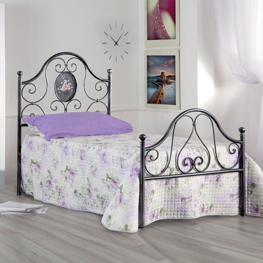 Cama individual de hierro con pie de cama Black Gold LORY 95x208x h130 cm