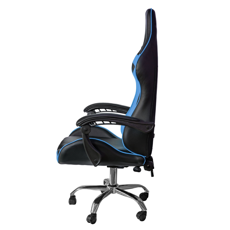 Silla gaming de oficina reclinable de ecopiel Azul y Negro 64x53x h123-133 cm