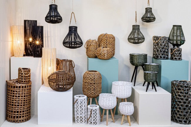 4x Linterna Trípode de Bambú Ver-Negro H61.5