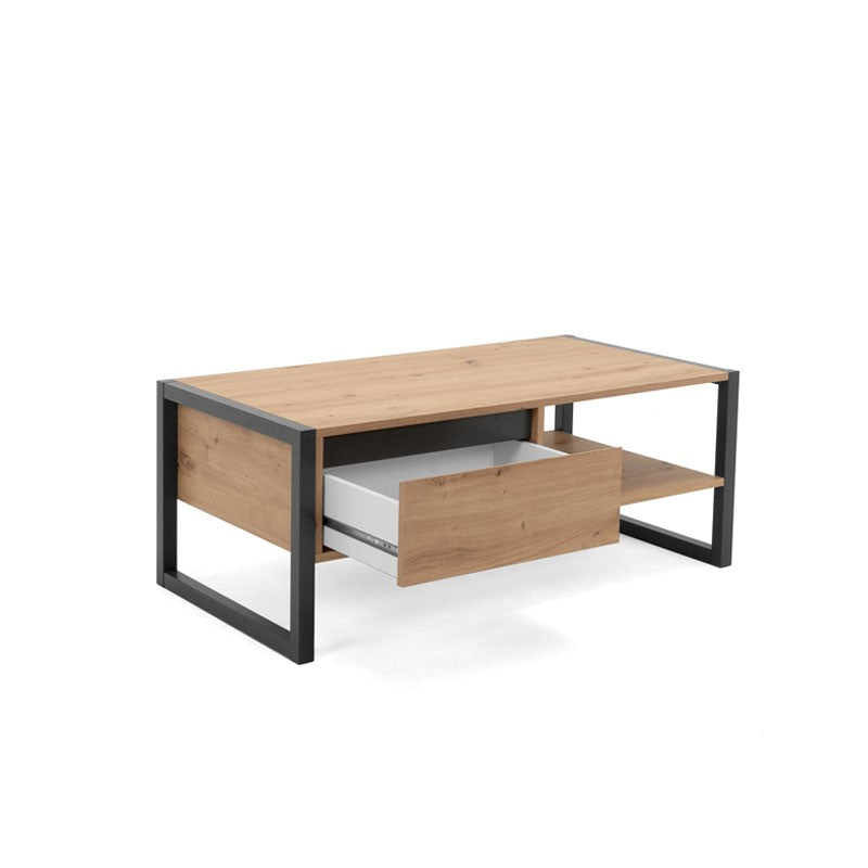 Mesa de centro con cajón en roble antracita cm 100x 55 x 40 h
