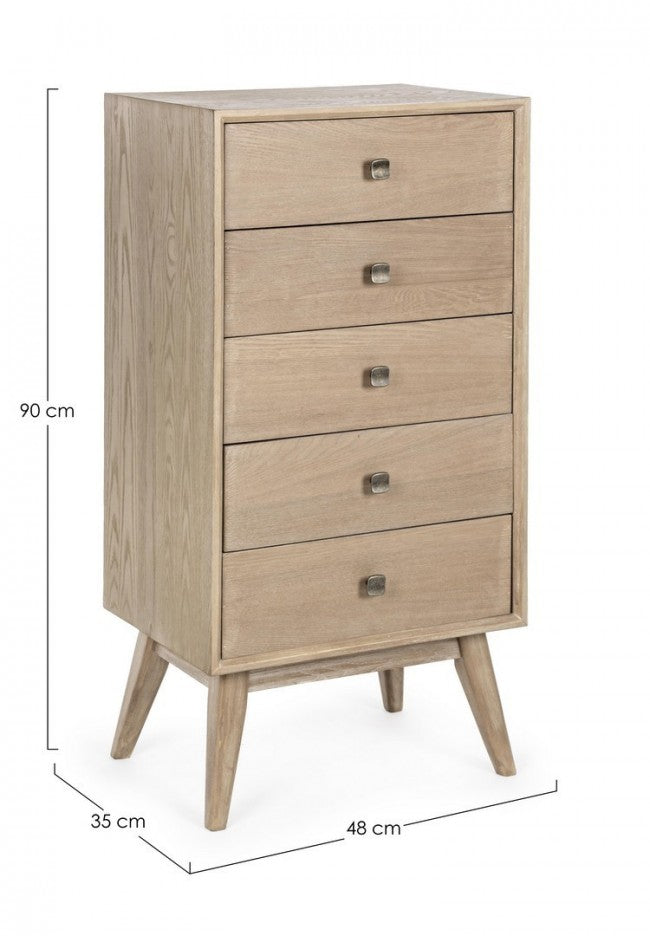 Cómoda Alannis de 5 cajones de diseño minimalista.