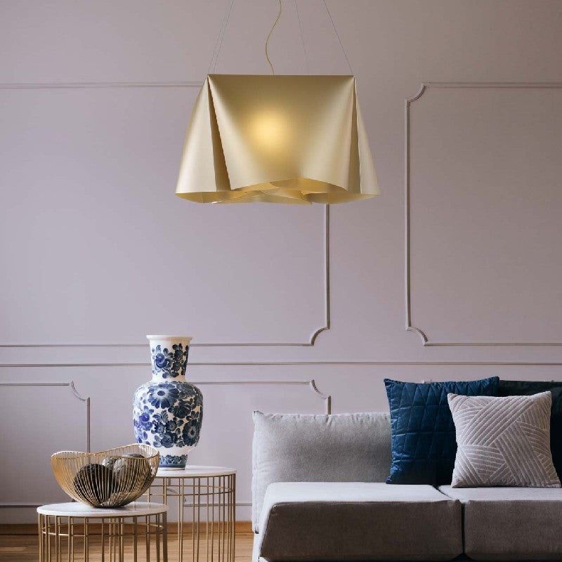 Lámpara colgante WANDA de cinco luces en Polilux Gold diámetro 59x h31 cm