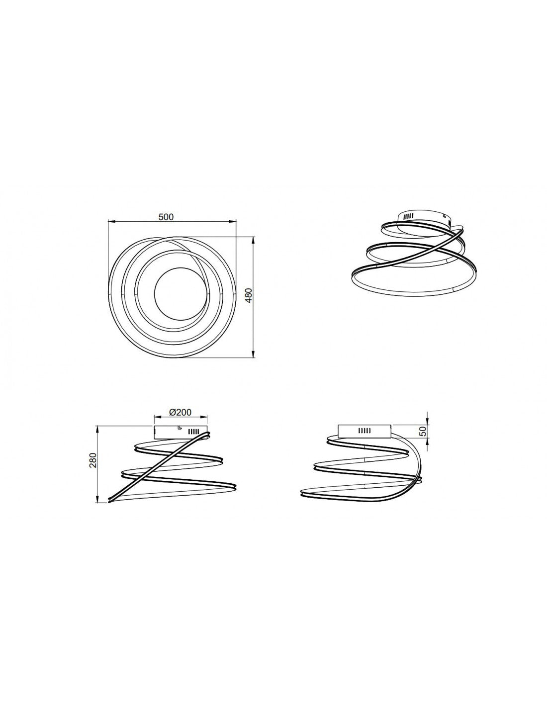 Lámpara de techo LED cromada Vortice con atenuador 4000k Bolonia Trio Lighting