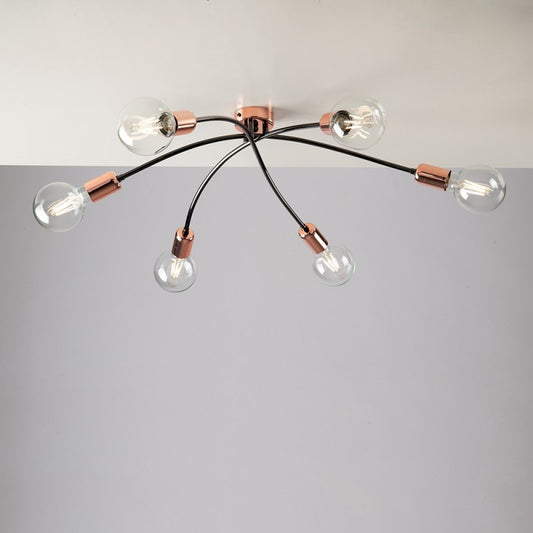 Lámpara de techo moderna de hierro en Black urban Copper con seis luces 71x h19 cm