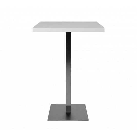 Mesa alta Quadrato 105 cm tapa blanca y base cromada 70x70xh.105 cm