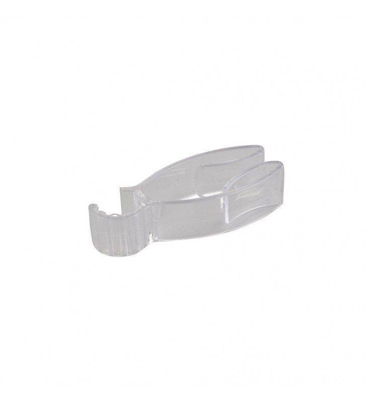 Gancho transparente para barras o columnas de ducha.