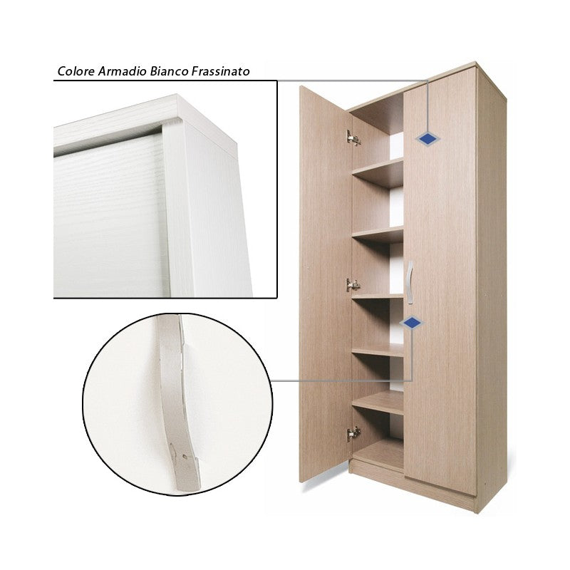 Zapatero móvil blanco con dos puertas multiusos y 6 estantes, 182x71x38 cm