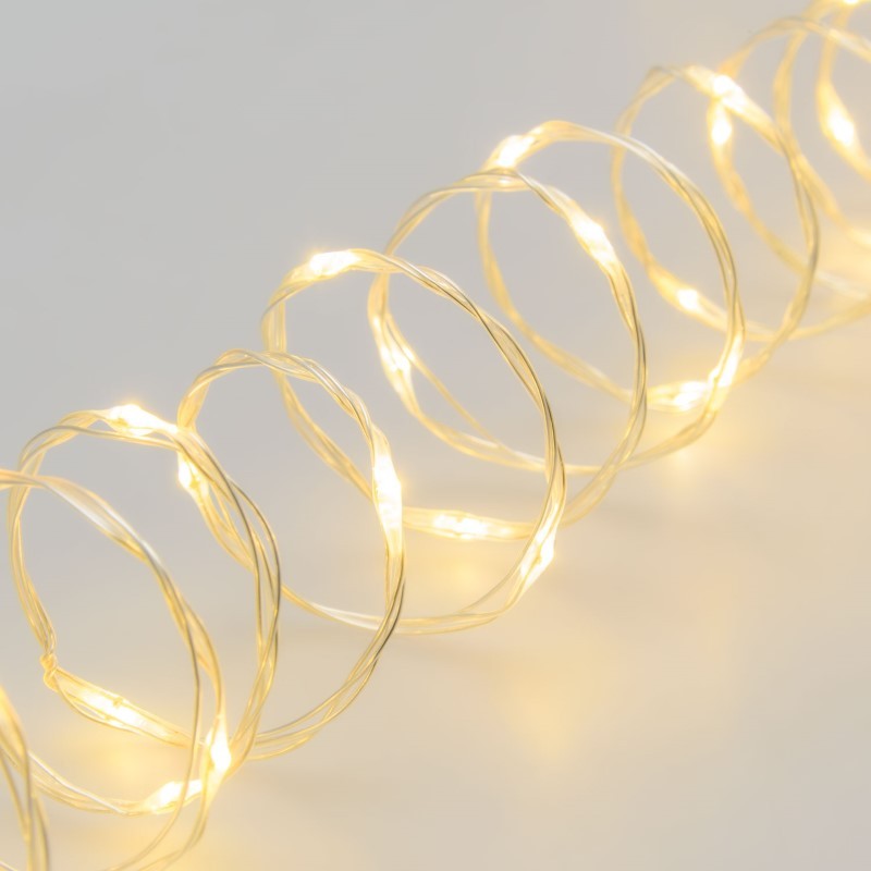 Cadena 500 MicroLED Bobina 25m cable blanco cálido plata transparente