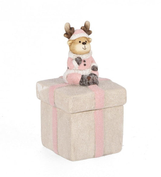 4x Decoración blanca en caja rosa Alt. 14,5