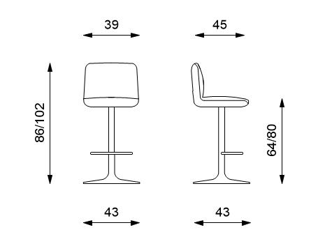 2x Taburete de microfibra beige con estructura de metal 39x45x86/102h cm