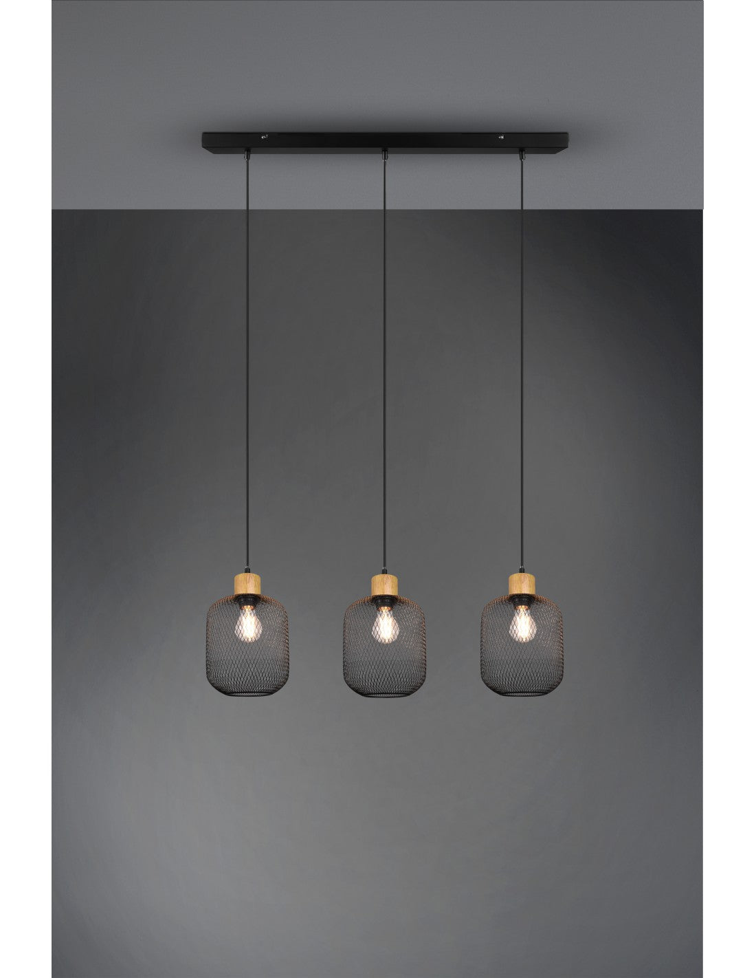 Calimero Lámpara de Suspensión Malla Metálica Negra 3xE27 L80 cm Trio Lighting