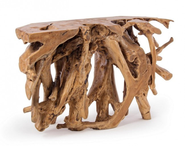 Consola de madera de raíz de teca 120 x 40 x 77 h cm