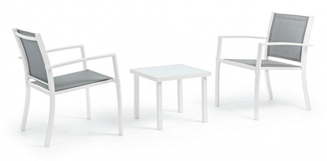 Conjunto de salón de jardín de 3 piezas en metal Auri blanco
