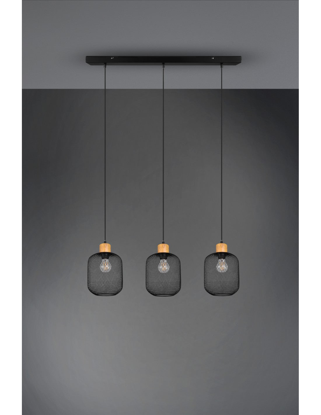 Calimero Lámpara de Suspensión Malla Metálica Negra 3xE27 L80 cm Trio Lighting