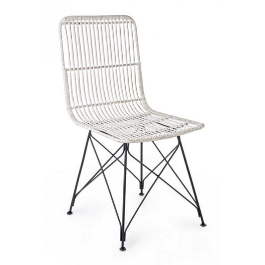 Silla de estilo moderno en acero y kubu blanco LUCILA 45x55x h85 cm