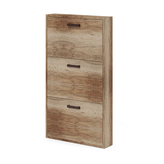 Zapatero Slim de madera melaminada con 3 solapas Nogal Country 108x65x15 cm