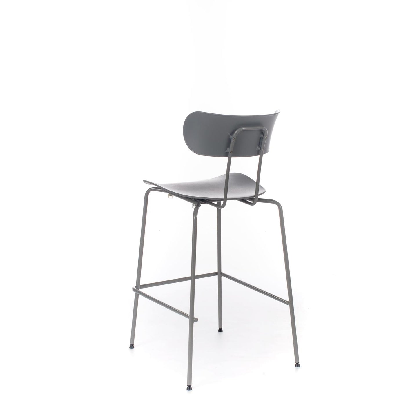 4x Taburete de polipropileno con asiento gris.