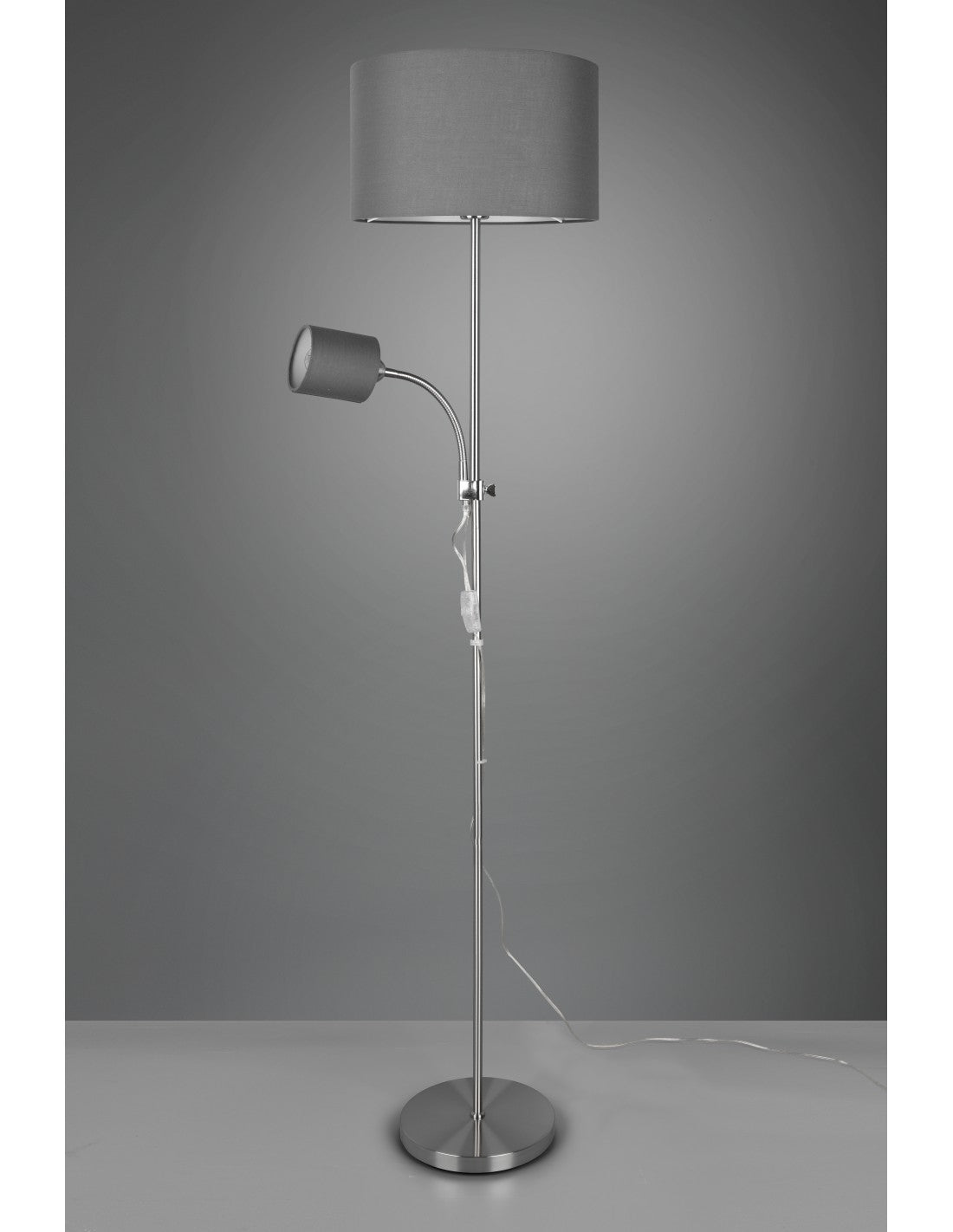 Owen Lámpara de Pie 1xE27+Foco Níquel y Tela Gris L36 cm Trio Lighting