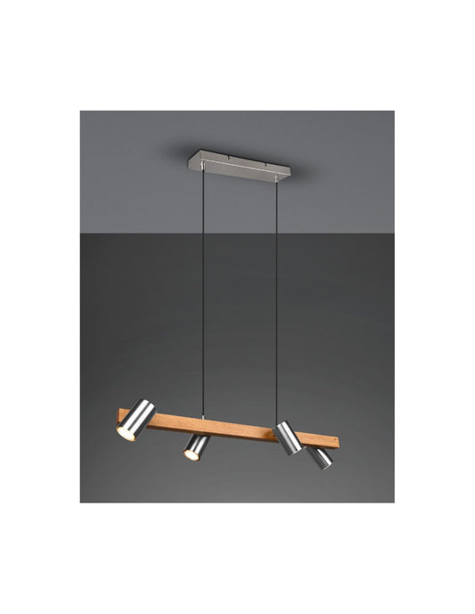 Araña lineal en madera y níquel 4 focos cilíndricos orientables Marley Trio Lighting