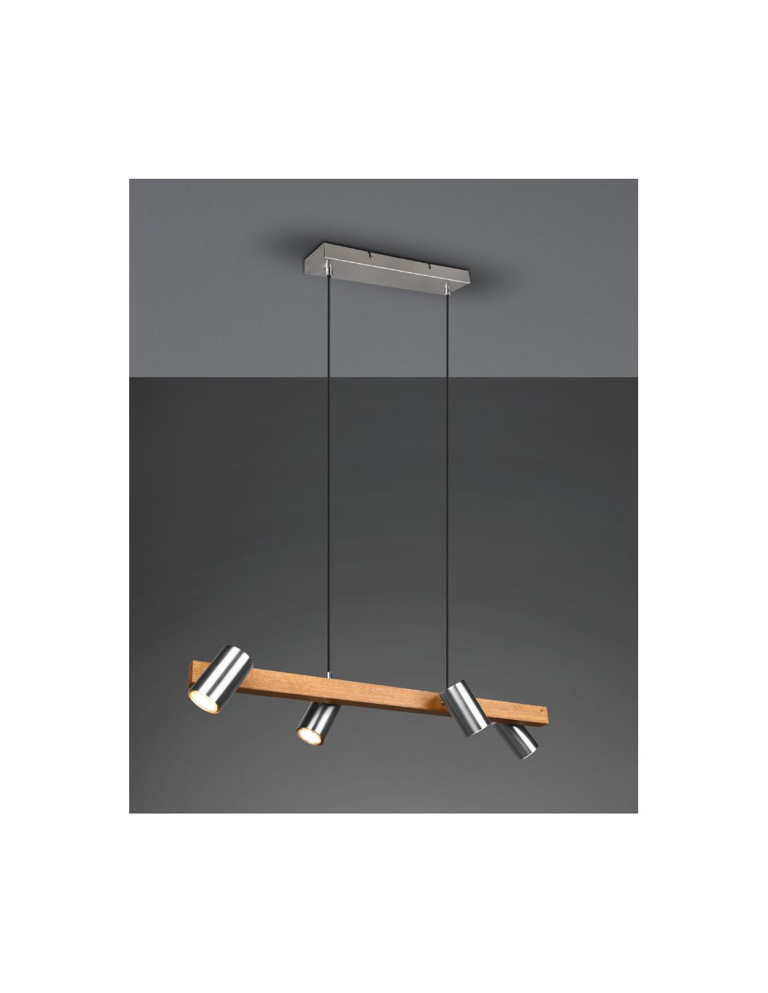 Araña lineal en madera y níquel 4 focos cilíndricos orientables Marley Trio Lighting