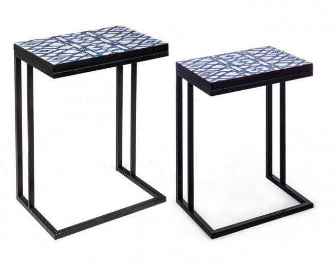 Juego de 2 mesas de centro NEAPOLIS de acero con tapa de MDF decorada con estampado 62,5h 56h cm