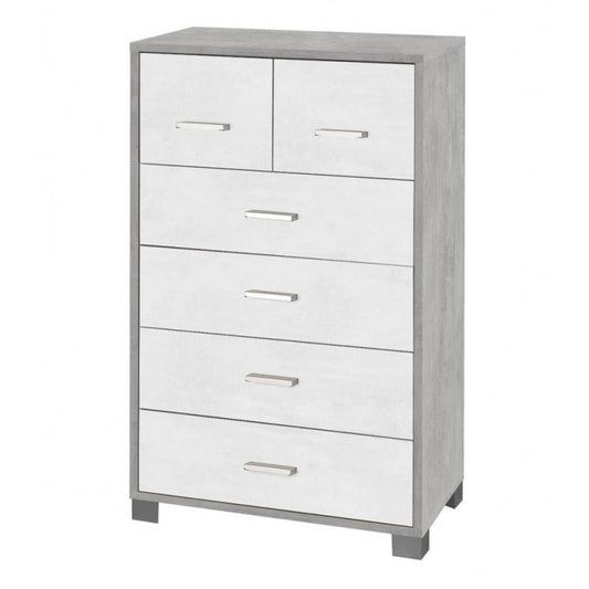 Cómoda alta para dormitorio con seis cajones en cemento blanco 70x41x h112 cm