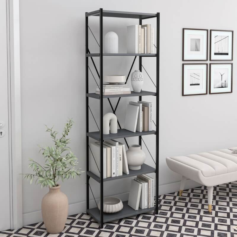Librería Alvin con 6 estantes antracita con estructura de metal