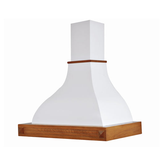 Campana de cocina rústica DIAMANTE blanca con incrustaciones color nogal estructura de madera 90 cm