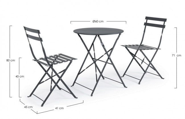 Conjunto de jardín Bizzotto antracita Mesa y sillas Bistrot