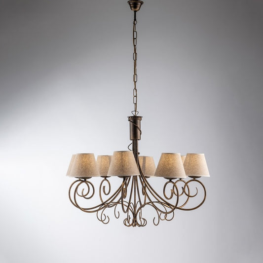 Lámpara de araña Vienna marrón dorado ocho luces pantalla efecto tela 78x h63 cm