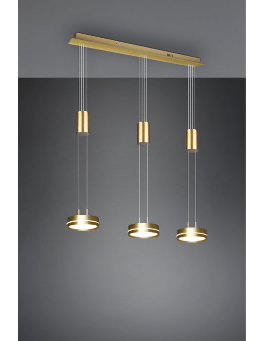 Lámpara de araña LED moderna con 3 discos de latón Franklin Trio Lighting