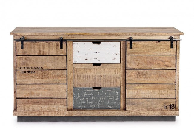 Aparador Tudor de 2 puertas y 3 cajones de madera revestida de melamina