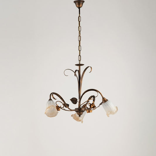 Lámpara colgante de hierro Hojas de oro marrón tres luces 54x h43 cm